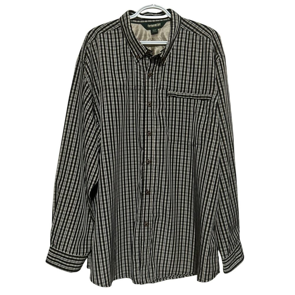 Outdoor Life Men's Black Gray White Long Sleeve Button Down Shirt Size XXL‎